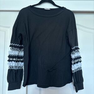 Black Long Sleeve Top with Textured Sleeves